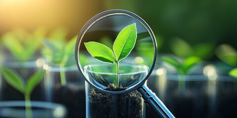 Poster - Under a magnifying glass, a delicate seedling, a testament to life s resilience, resided in a sterile glass test tube, a microcosm of scientific inquiry, symbolizing the