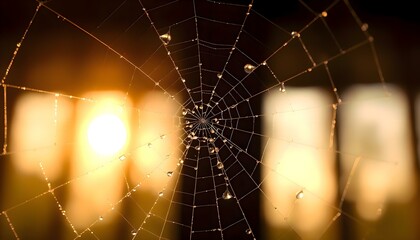 Wall Mural - spider web with water drops on it