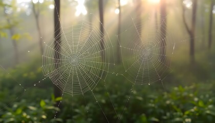 Wall Mural - spider web in the middle of a forest