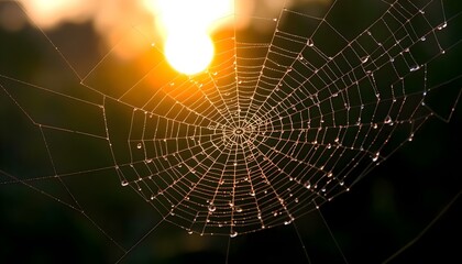 Wall Mural - spider web with water drops on it