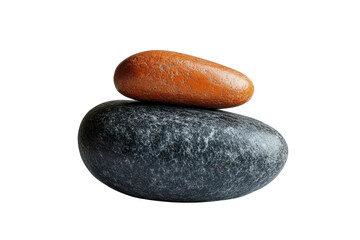 Poster - Two smooth stones stacked together, one orange and one gray, isolated on a white background.