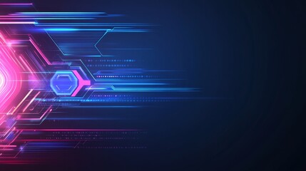 Aufkleber - Abstract futuristic digital background with vibrant neon lines and geometric shapes