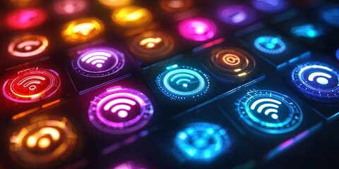 Poster - A collection of diverse wifi icons, each radiating a distinct aura, symbolizing connectivity, speed, and the digital realm, ready to enhance your digital design.