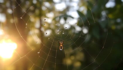 Wall Mural - spider web with drops of water on it