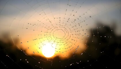 Wall Mural - spider web with the sun in the background