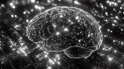 Poster - 3D brain and computer AI circuit integration, glowing digital pathways and neural links, showcasing highperformance AI processing technology