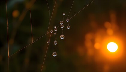 Wall Mural - spider web with drops of water on it