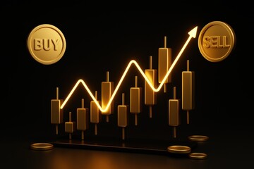 Poster - Financial Chart Analysis: A graphic illustration depicting financial market activity with rising stock prices