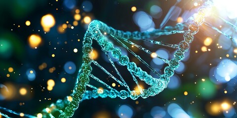 Fototapete - A swirling nebula of vibrant blue and green pulsated with an ethereal glow, representing the intricate dance of DNA technology as it revolutionized medical science, hinti