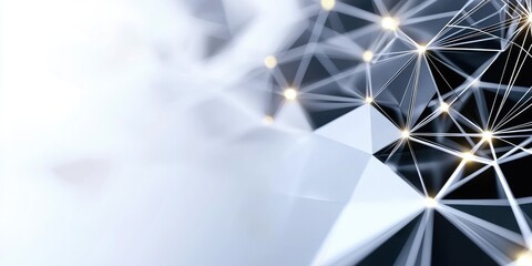 Poster - A sleek, abstract backdrop of grey and white, hinting at high-tech innovation and the seamless flow of information. A digital canvas where lines and geometric shapes inte