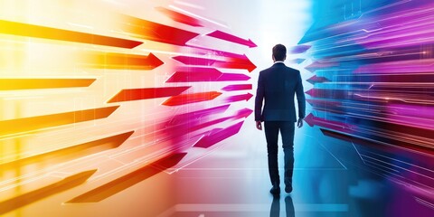 Aufkleber - A vibrant network of information flowed, connecting a thriving business. Arrows depicted growth, innovation, and the interconnectedness of its people and operations. A de