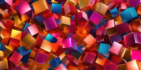 Leinwandbilder - A digital tapestry woven from interconnected 3D cubes, ranging in size and hue from colossal to minuscule, forming a mesmerizing visual representation of science, blockch