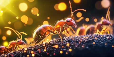 Aufkleber - A symphony of activity unfolded within a bustling business company, where employees, like ants in a bustling colony, moved with purpose and precision to achieve shared go