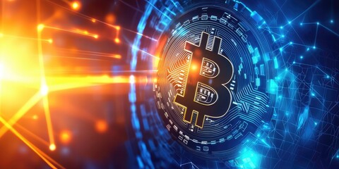 Leinwandbilder - A sleek, minimalist backdrop featuring a futuristic hud, a vibrant world globe, and intricate blockchain polygon networks, conveying a concept of global cryptocurrency bu