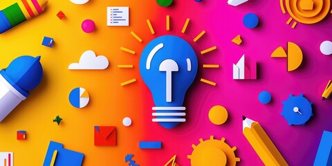 Aufkleber - A vibrant palette of flat vector illustrations, showcasing a diverse range of business ideas, ready to transform your website into a captivating landing page. Perfect for