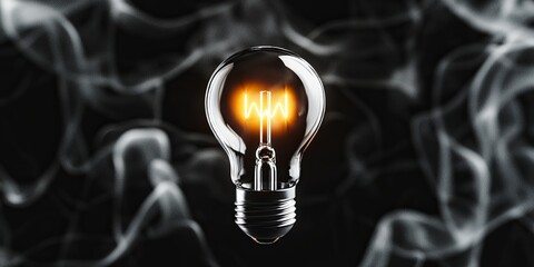 Poster - A black and white light bulb, its silhouette outlined in doodle art on a chalkboard backdrop, casts a soft glow, symbolizing innovation and creativity in a world bathed i