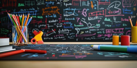 Poster - A chalkboard, adorned with the elegant dance of equations and formulas, transformed into a vibrant stage where the magic of math and science unfolded as the words flowed