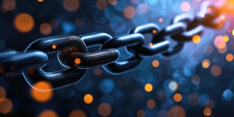 Leinwandbilder - A double helix of black diagonal chain, a symbol of blockchain s security and immutability, forming an intricate pattern against the backdrop of the digital world.