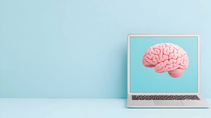 Poster - Creative Workspace with Digital Brain Display on Laptop Screen