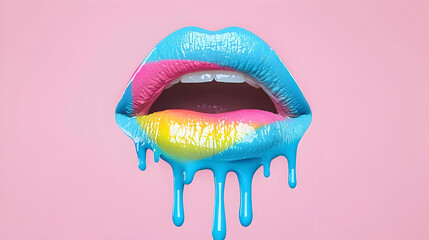 Poster - Striking Lively Makeup Concept with Dripping Colors on Lips