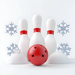 Poster - Stylized Bowling Ball and Pins with Snowflakes in a Visual Design