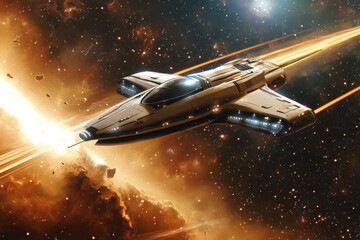 Wall Mural - Journey through the cosmos on a futuristic spacecraft traveling at light speed, flight in space through the stars light speed