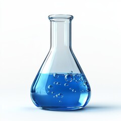 Aufkleber - Erlenmeyer Flask with Blue Liquid and Bubbles: Scientific Experiment, Chemical Research, Laboratory Equipment