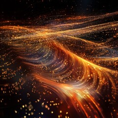 Poster - Golden Light Trails: An Abstract Visualization of Data Flow and Connectivity on a Dark Background 