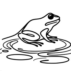 Poster - Simple line drawing of a frog sitting on water  