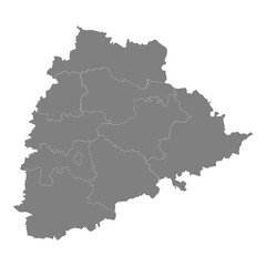 Fototapete - High Quality map of Telangana is a state of India, with borders of the districts