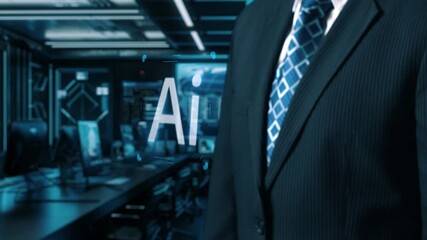 Poster - human interact with ai artificial intelligence virtual assistant chatbot in concept of ai artificial