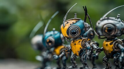 Poster - Robotic insect action scene futuristic environment digital art detailed close-up technology concept for seo impact