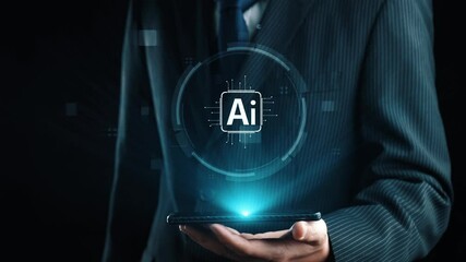 Poster - human interact with ai artificial intelligence brain processor in concept of ai artificial intellige