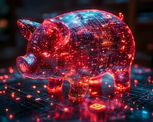 Poster - vibrant holographic piggy bank with ai powered financial insights