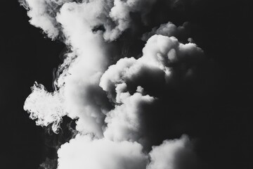 Poster - Dramatic display of swirling white smoke against a solid black background, smoke on black background
