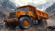 © AnnurulAtiyatun - A large orange truck operating in a rugged mountain landscape environment