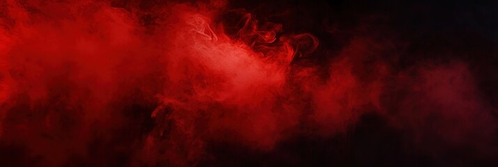 Poster - red grunge dark horror black background with bright red mist smoke halloween goth design, wide backg