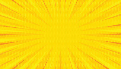Poster - Empty boom comic speech bubble. comic book pop art style vector background. yellow comic sunburst effect with halftone