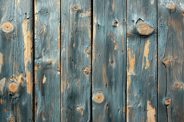 Poster - Weathered teal-painted wooden planks with exposed wood grain and knots.
