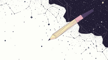 Poster - back to school abstract pencil and starry sky vector illustration, education concept, minimalist lin