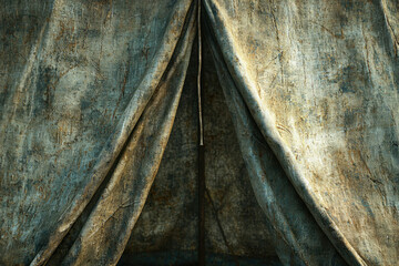 Poster - Close-up of a weathered, dark canvas tent, showing texture and age.