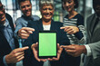 © Lyndon Stratford/peopleimages.com - Business team, tablet and green screen in office with people, pointing and collaboration for app. Digital agency, technology and contact us in workplace for website, announcement and company info