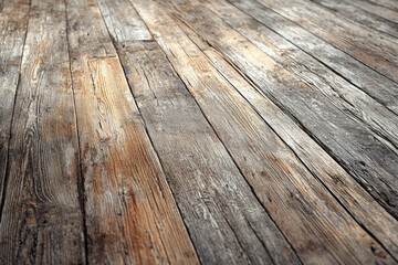 Poster - Rustic weathered wood planks form a diagonal perspective, showcasing texture and age.