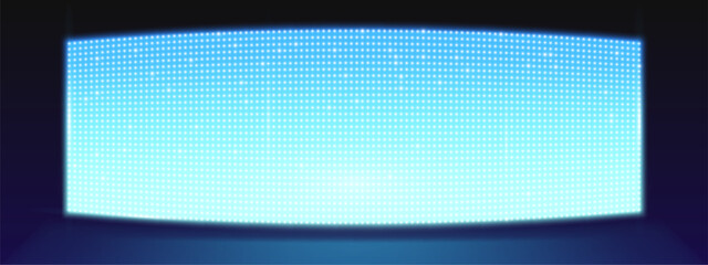 Poster - LED screen stage background with vivid glowing blue dotted pattern. Bright shining digital display wall - abstract technology backdrop. Futuristic design element for concert or event show decoration.