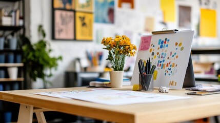 Poster - A shared whiteboard filled with wireframe sketches, teamwork plans, and creative brainstorming ideas.