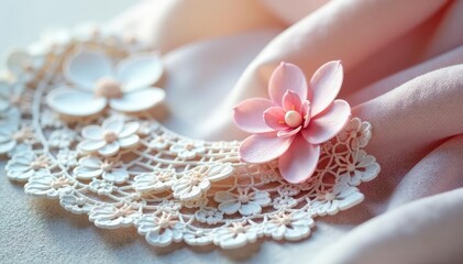 Delicate floral lace, intricate weave, soft texture, artwork, refined, crochet