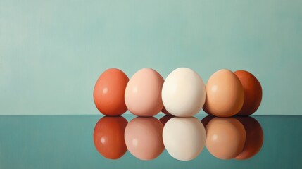 Poster - Hyperrealistic Painting of Colorful Easter Eggs with Reflections on a Smooth Surface