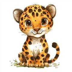 Wall Mural - a cute jaguar - watercolor drawing isolated on white background