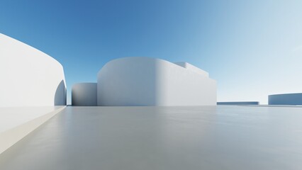 Leinwandbilder - 3d render of abstract modern architecture with empty cement floor, minimal exterior, car presentation background