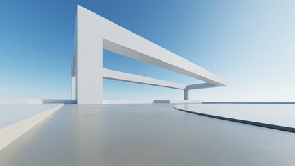 Leinwandbilder - 3d render of abstract modern architecture with empty cement floor, minimal exterior, car presentation background